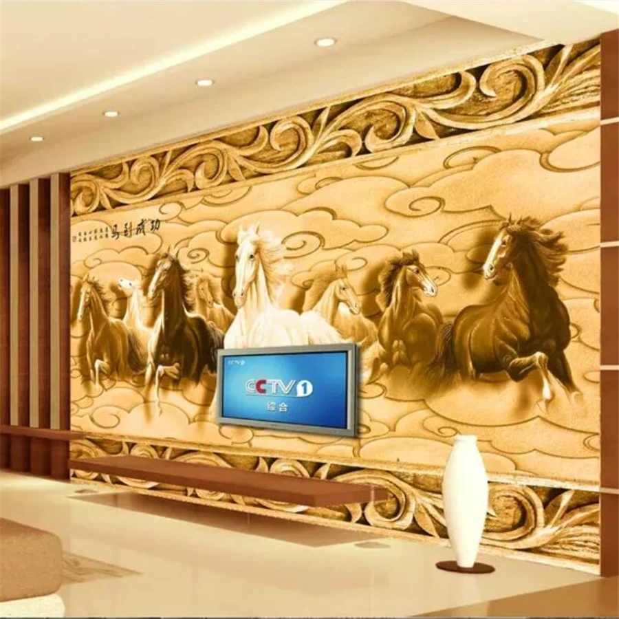 

beibehang Custom wallpaper 3d mural living room eight horses embossed TV background wall paper restaurant mural papel de parede