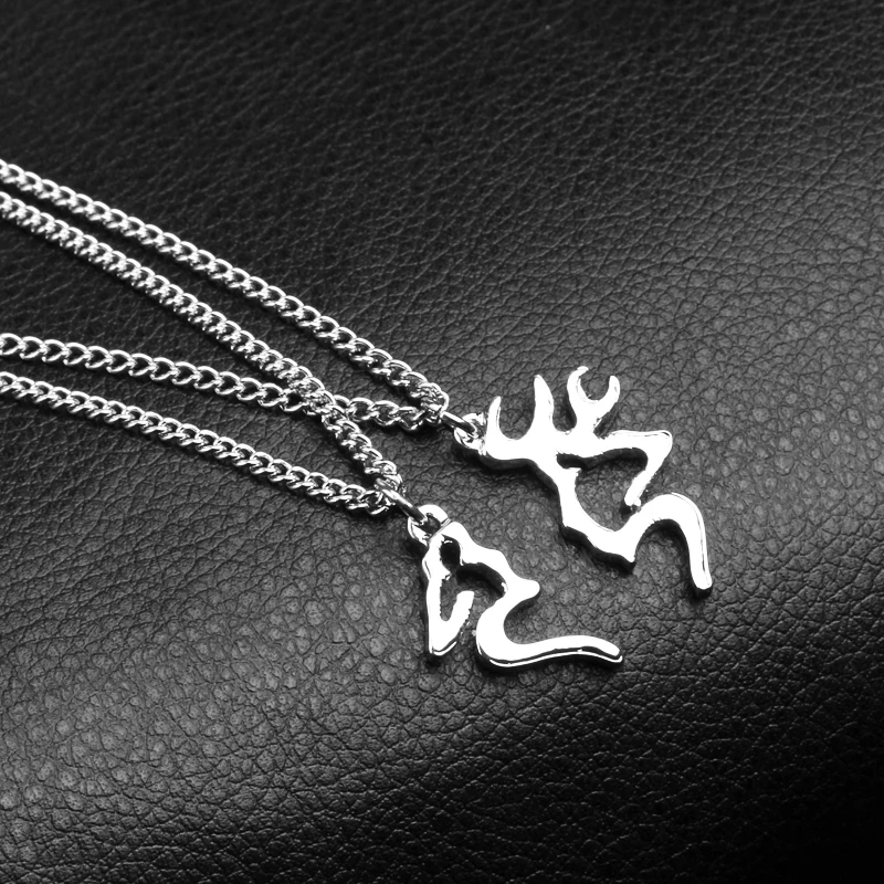 Personalized Double Horn Necklace Set Gift for Couples Deer Necklaces Handstamped  Necklace Interlocking image 3