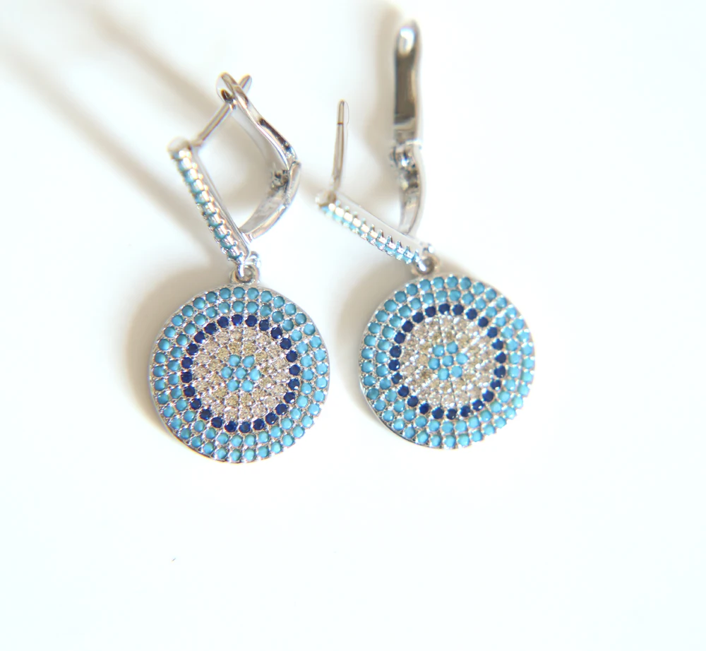 

2017 new arrive pave blue clear cz clip on dangle disco charm fashion elegant women jewelry Turkish evil eye dangle earring