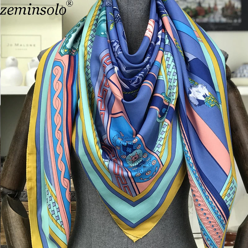 New Design Spring Summer Square Scarves For Women Fashion Women Print Chain Twill Silk Scarf Luxury Brand Shawl Bandana