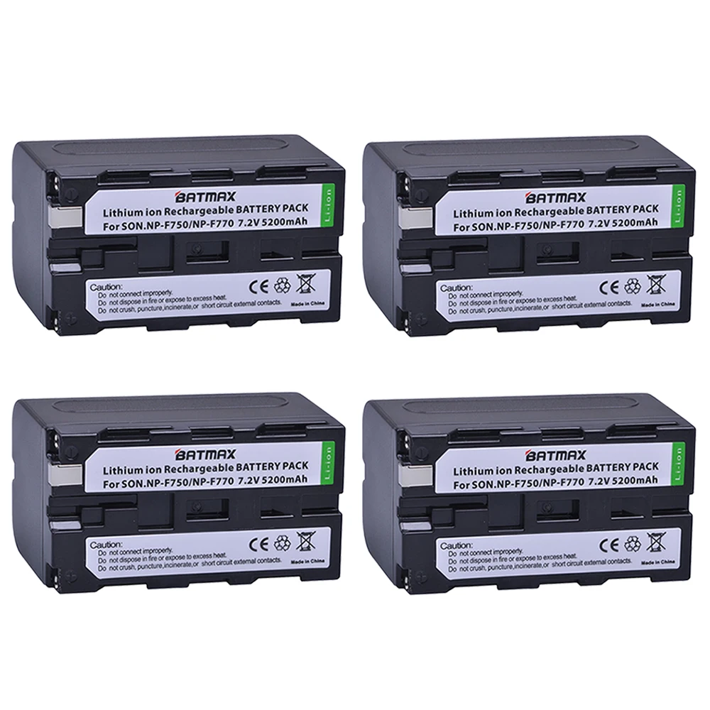 Batmax 4Pcs 7.2V 5200mAh NP-F770 NP-F750 NP F770 NP F750 NPF770 750 Batteries + Dual USB Charger for Sony CCD-RV100 DCR-TRU47E