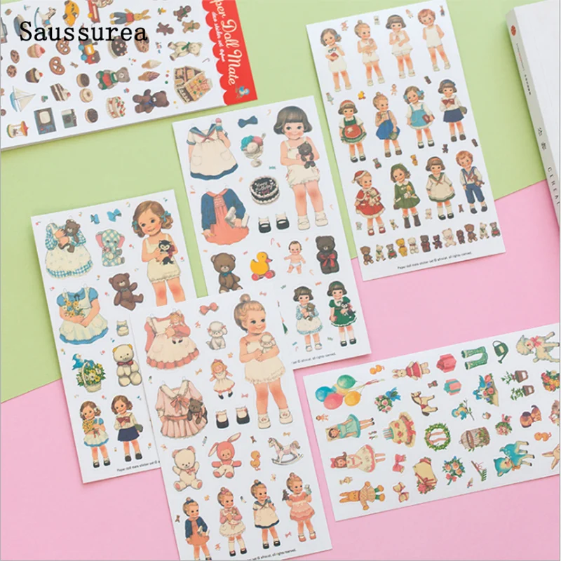 Cute Doll Girls Sticker Kawaii Scrapbooking Diary Sticker Decorative Phone Sticker Stationery 6 Sheets