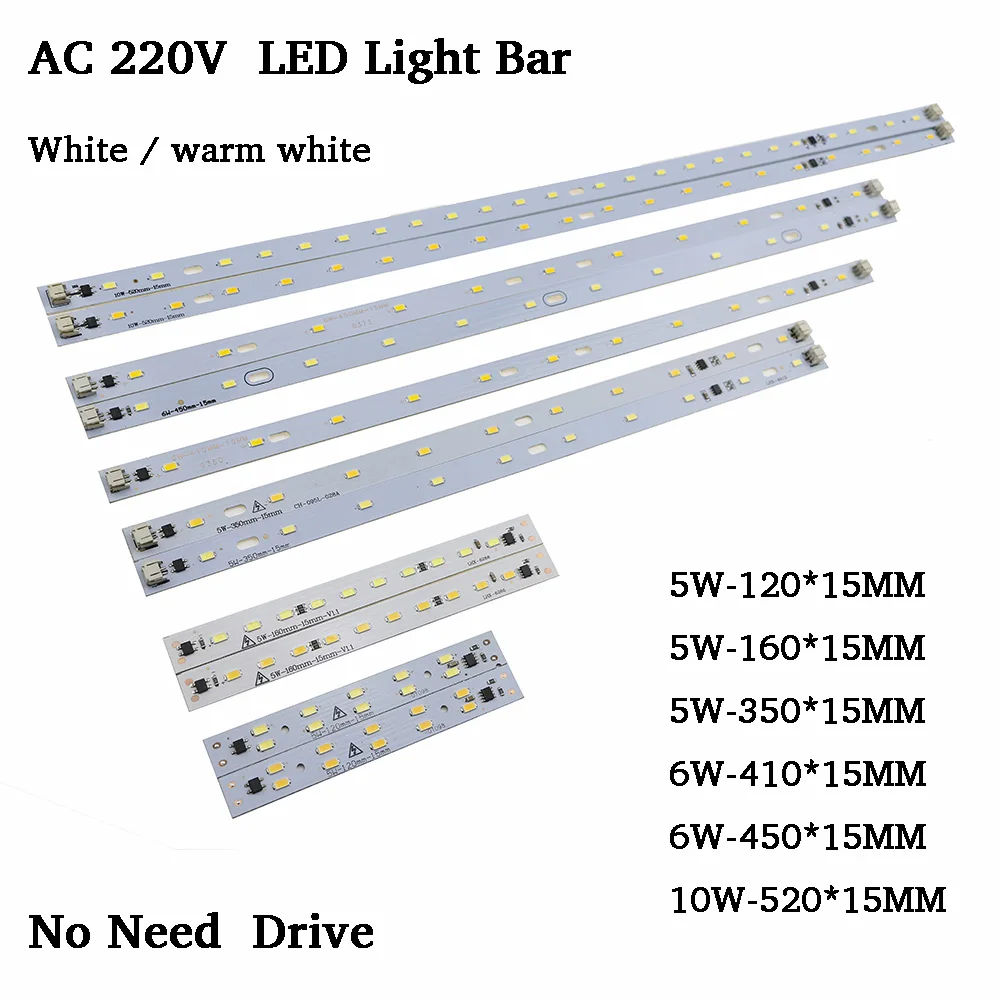 

10pcs AC220v LED Light Bar rigid Strip Driverless for T5 T8 Tube, 5w 6w 10w 180-260v SMD5730 led pcb Light Source High Brightnes