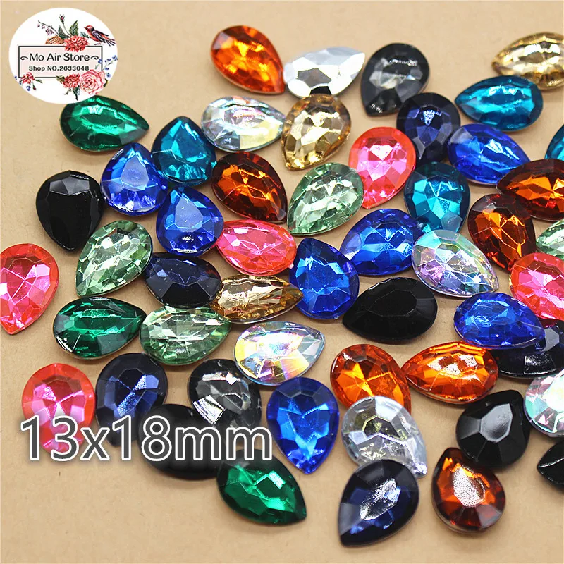 50pcs 13x18mm mix color tear drop Acrylic rhinestone stone Marquise Facets point rhinestone decoration DIY craft no hole