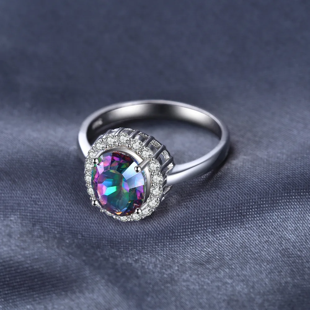 JewelryPalace 3.4ct naturalny Mystic tęczowy kwarc 925 srebro Halo ślub pierścionek zaręczynowy dla kobiet prezent New Arrival — zdjęcie 5