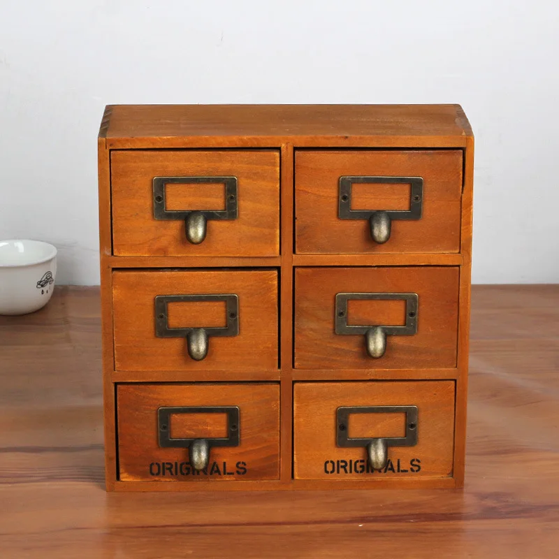 1PC Zakka multi drawer type wooden grocery retro wood storage box  finishing hot selling JL 0948