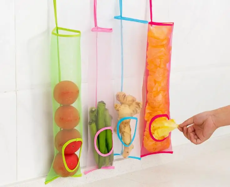 1PC Kitchen Organizer Mesh Garbage Bags Door Back Trash Rack Storage Bag Holder With Hook Hanging Trash Rack OK 0755