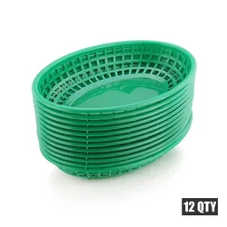 6 -12pcs Oval Food Basket Hamburger Dinner Plates Set Plastic Fast Food Trays Restaurant BBQ Dinner Plate Serving Tray  Green