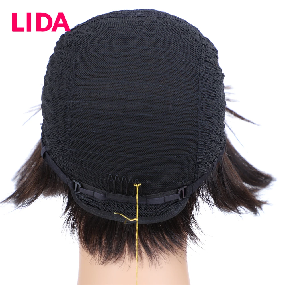 Lida-Perruque BOBO Brésilienne Naturelle Non Remy, Cheveux Courts Lisses, 8 Pouces, Faite à la Machine, Taille Moyenne, Toutes les Couleurs