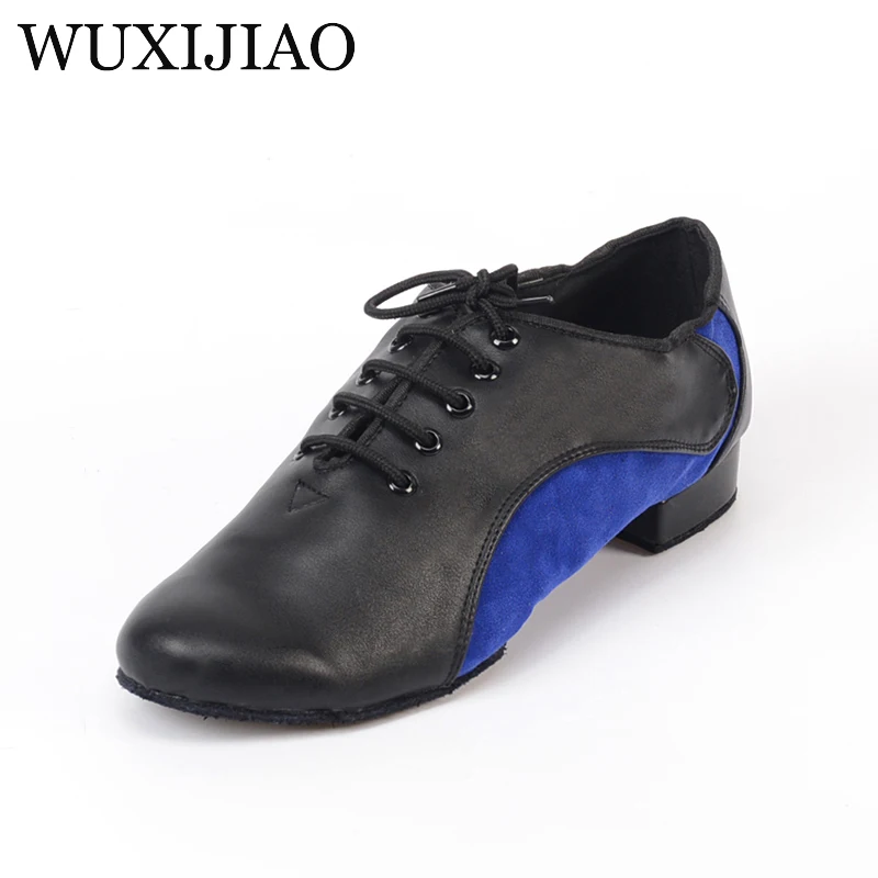 WUXIJIAO Men\'s Latin dance shoes Genuine leather Ballroom dancing shoes Low heel 2.2cm big size Party Square dance shoes