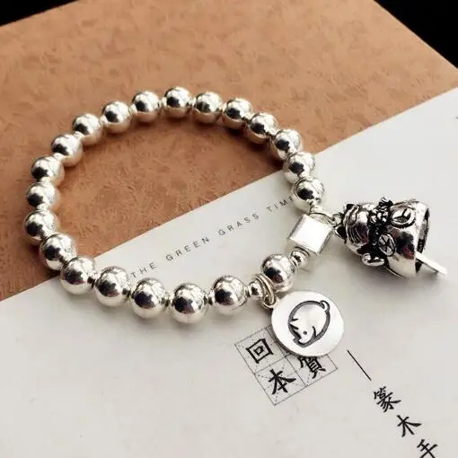 

Handmade 100% 925 Silver Beaded Women Bracelet Real Pure Silver Strand Bracelet Chinese Zodiac Beads Bracelet