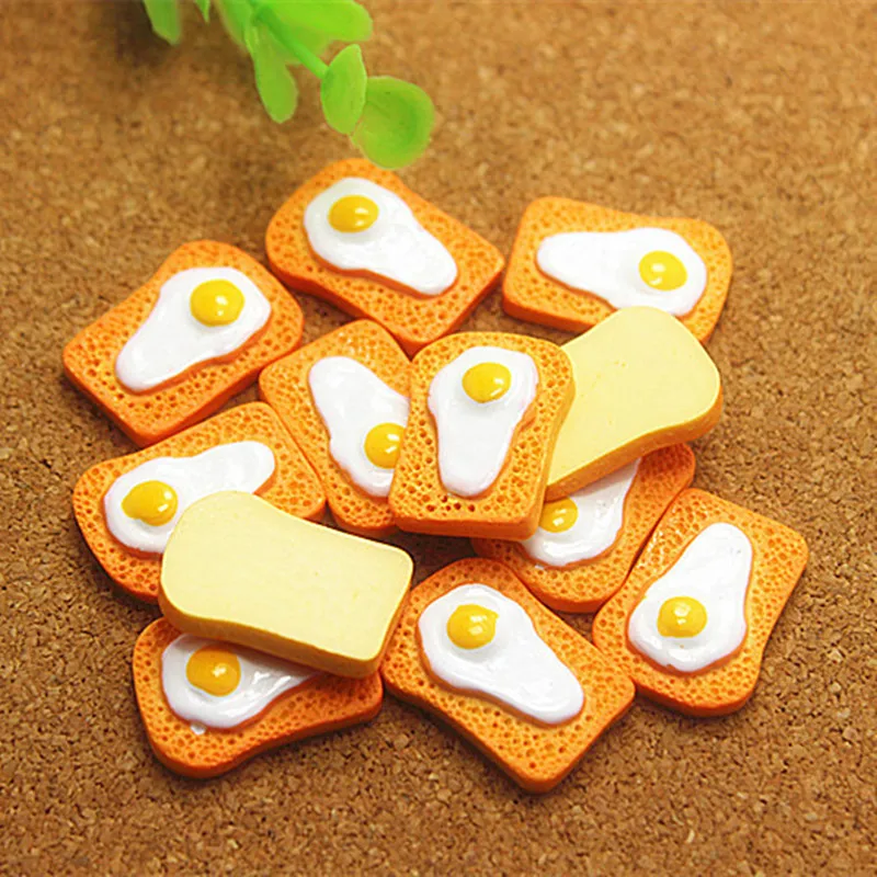 10pcs Kawaii New Simulation Food Fried Egg with Bread Resin Flatback Crafts for DIY decroation,16*21mm