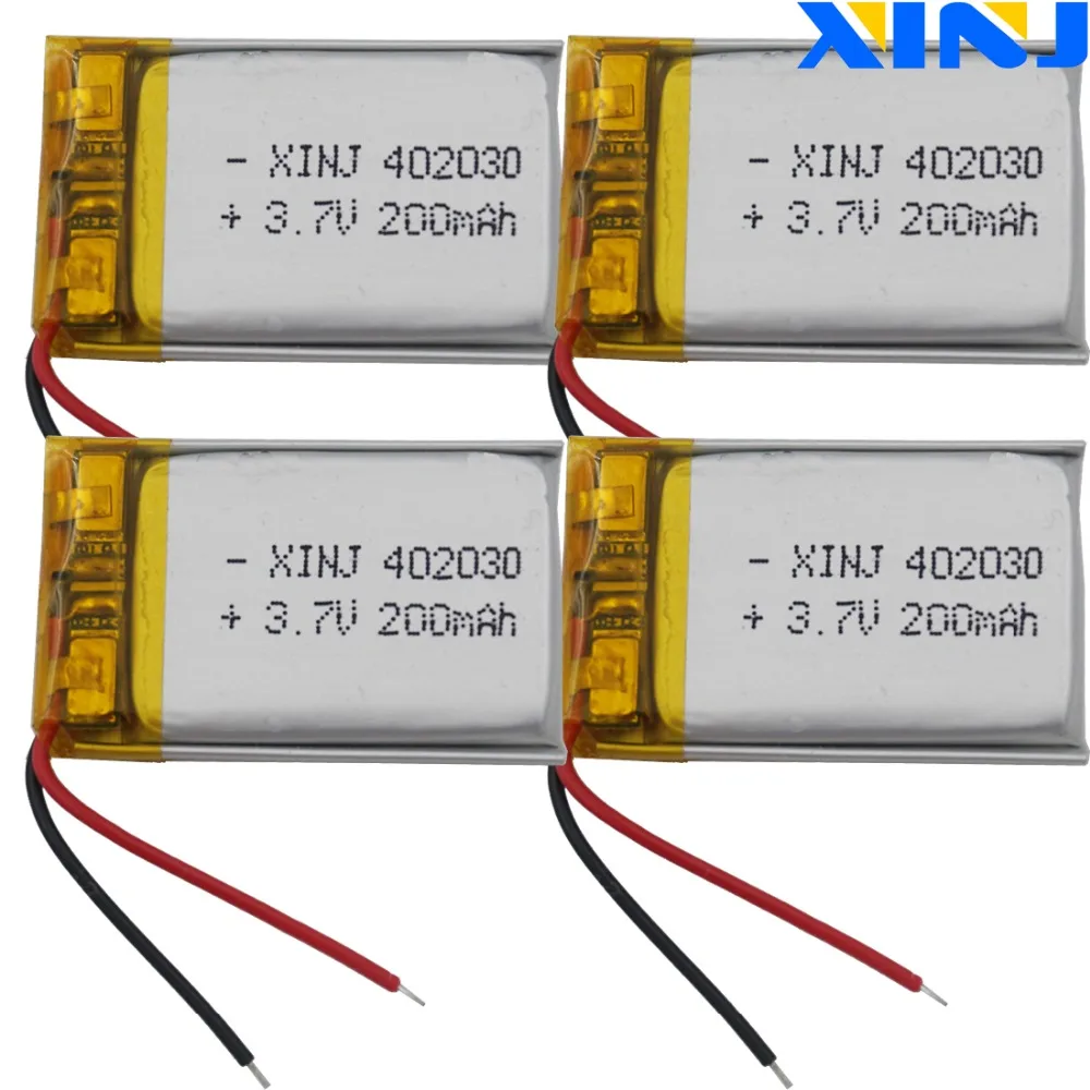 4 szt. 3,7 V 200 mAh 0,74 Wh akumulator litowo-polimerowy 402030   Do odtwarzacza muzycznego MP3 GPS SatNav Kamera z głośnikiem Bluetooth