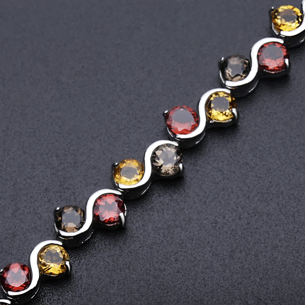 GEM'S BALLET Natural Garnet Citrine Smoky Quartz Tennis bracciale in argento Sterling 925 con pietre preziose gioielleria raffinata per le donne