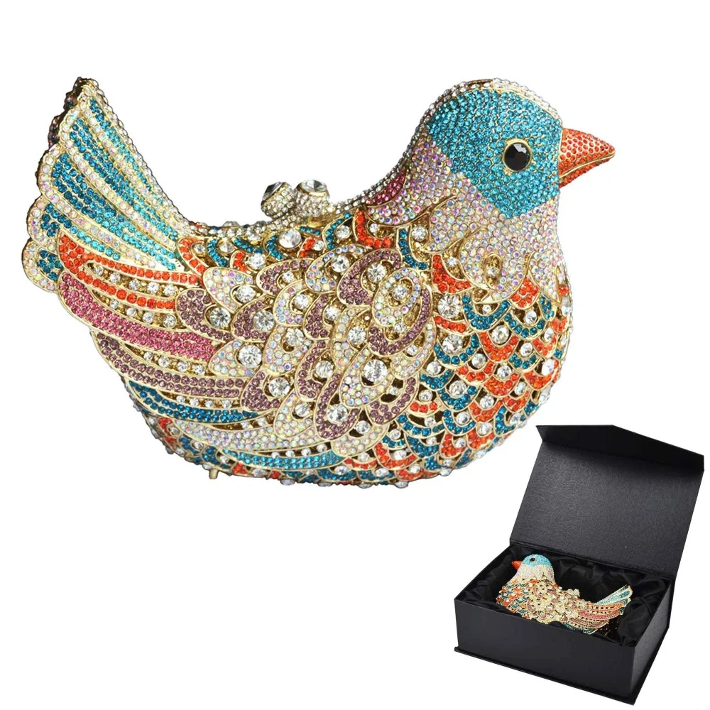 popular luxury evening bags Sparkly Crystal women Clutch bags Colorful Bird pattern Ladies dinner bags Clutches purse SC035