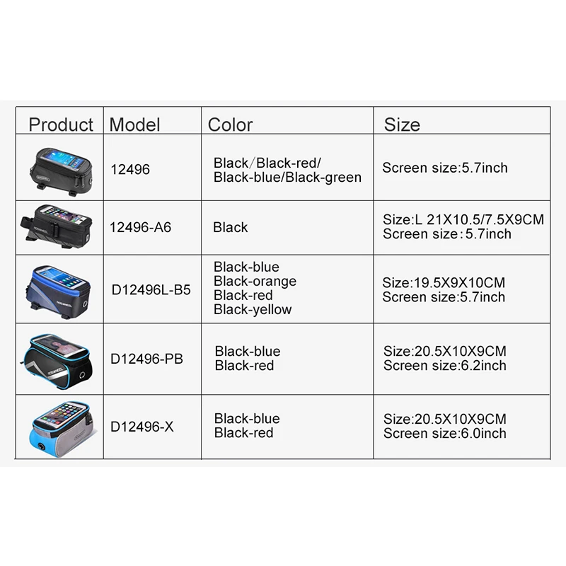 ROSWHEEL Bicycle Bags Frame Front Head Top Tube Waterproof Bike Bags&Double IPouch Cycling For 5.5-6.2 in Cell Phone Touch