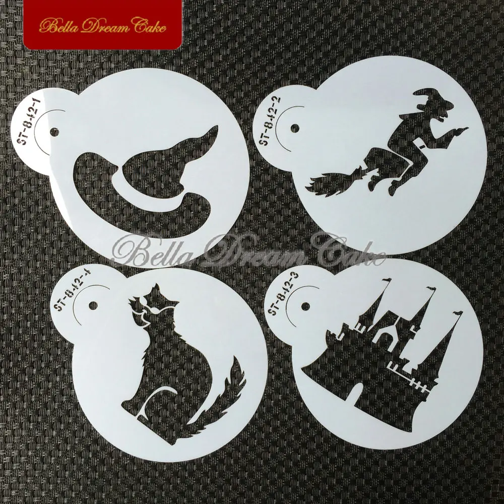 Halloween Glost Hat Cat Cookies Stencils Fondant Chocolate Cake Mold Coffee Stencil Template Cake Decorating Tool Bakeware