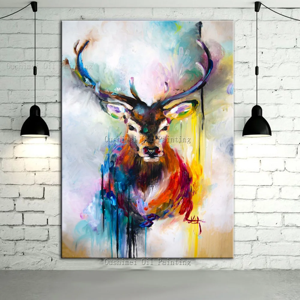 

Картина маслом с изображением оленя, ручная работа, 100% г., картина с оленем г.