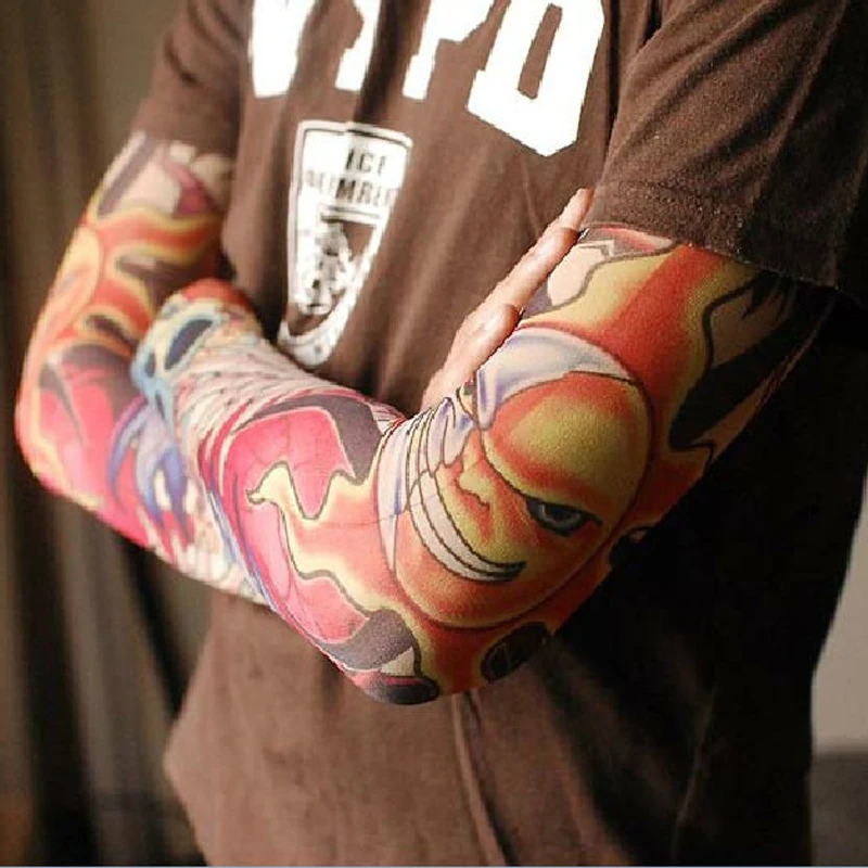 5 pcs Men Long Summer Tattoo Sleeves elastic temporary tattoo sleeve Armguard Sun Protection Cover Outdoor Driving Ice Silk Arm