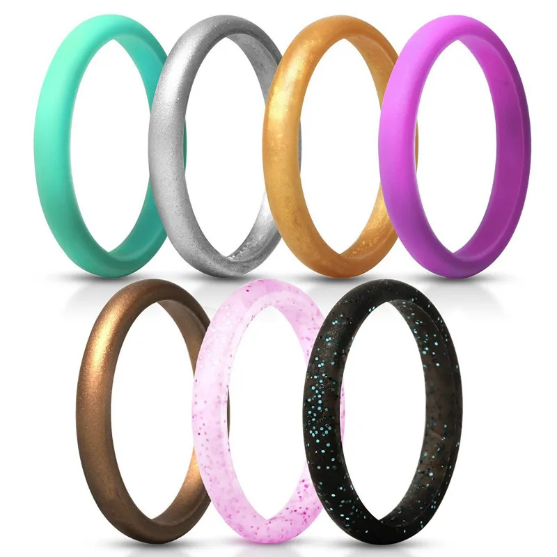 2.7mm pink Hypoallergenic Silicone Rubber Flexible Ring Band Wedding Engagement Classical Simple Statement woman Size 4 6 8 10