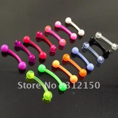SaYao 10pcs 16G soft flexible eyebrow ring 1.2x8x3mm ball eyebrow rings mixed colors body piercing jewelry