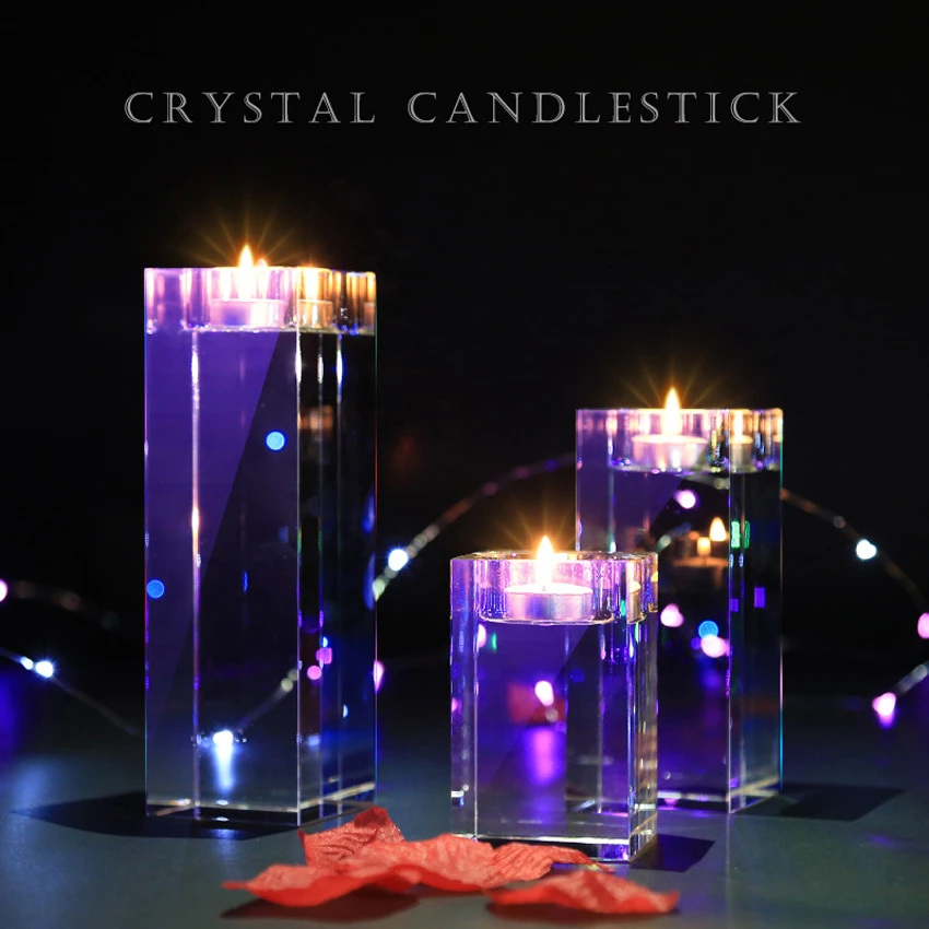 New Arrived K9 Clear Quartz Crystal Cube Tealight Candle Holder Glass Tealight Holders For Wedding Candelabra Centerpieces
