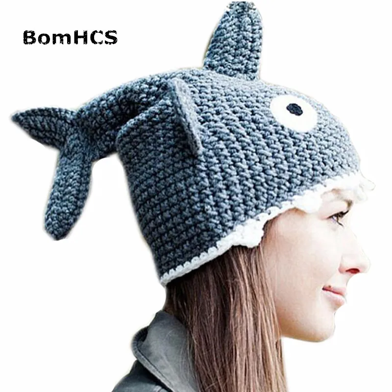 

BomHCS Novetly Shark Hat 100% Handmade Knit Animal Beanie for March Party Gift