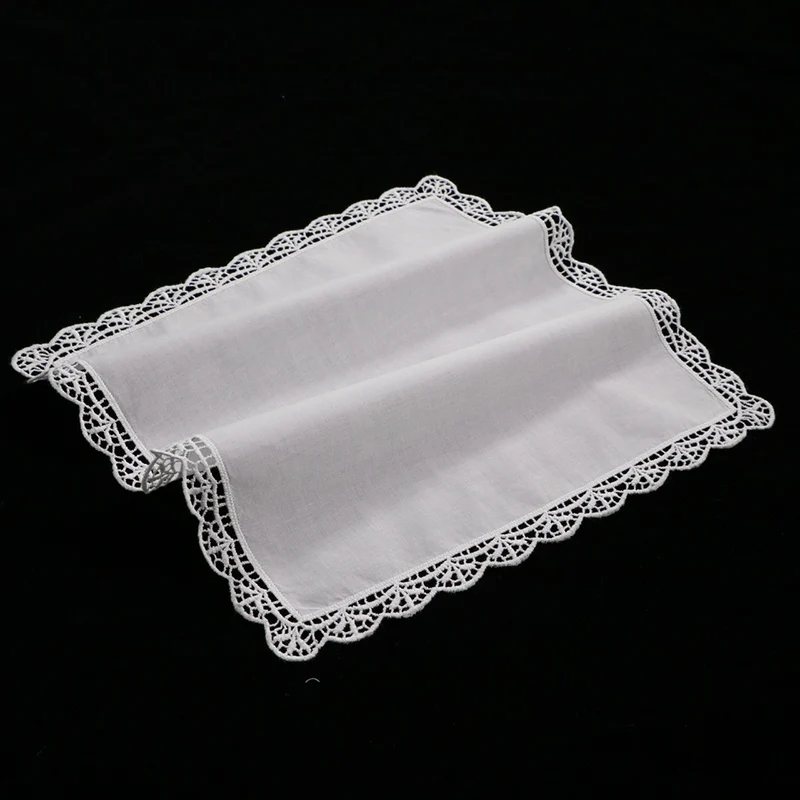 D003: White premium cotton 10 Pieces Lace Handkerchiefs blank crochet hankies for women/ladies wedding gift