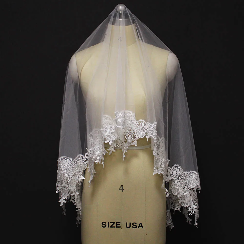 

High Quality Short Wedding Veil Lace Edge One Layer Bridal Veil WITHOUT Comb Ivory Veil for Bride Veu de Noiva