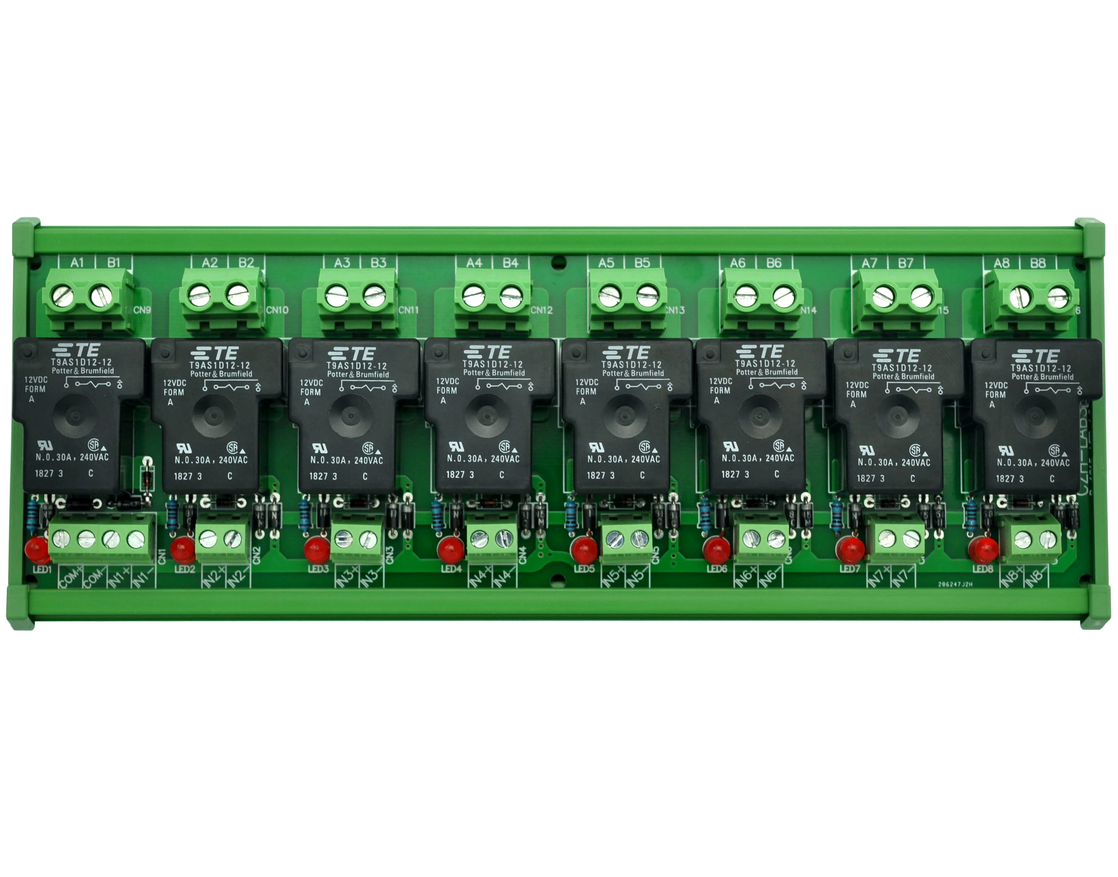 CZH-Labs DIN Rail Mount 12V Passive 8 SPST-NO 30Amp Power Relay Module.