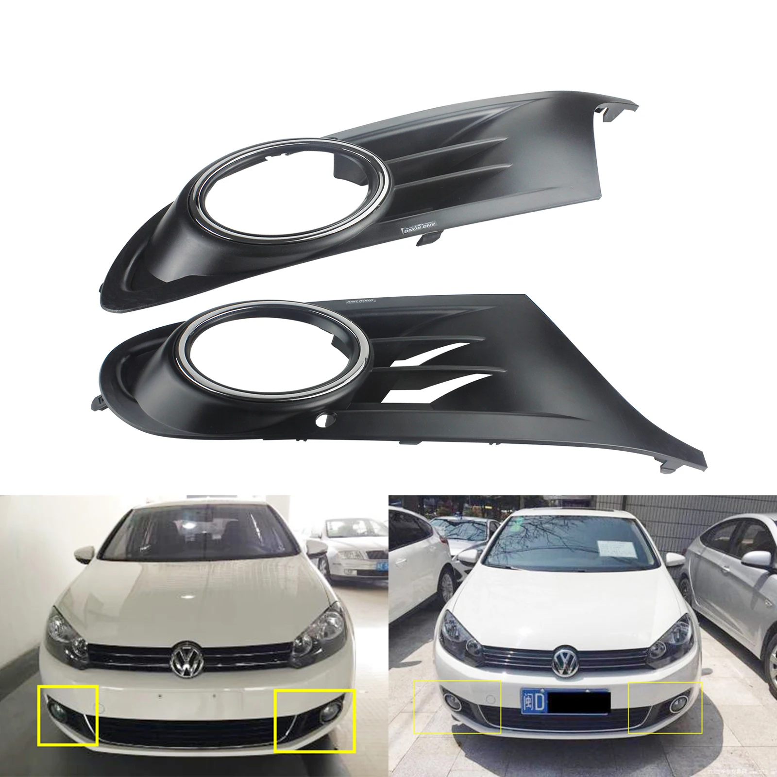 ANGRONG 2X Zderzak Światło przeciwmgielne L&R Osłona Kratka przestrzenna Do VW GOLF 6 MK6 2008-13