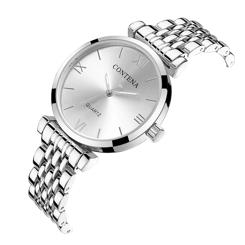 CONTENA Women Watch Fashion Simple Top Brand Luxury Silver Watch Stainless Steel Ladies Watch Clock reloj mujer zegarek damski