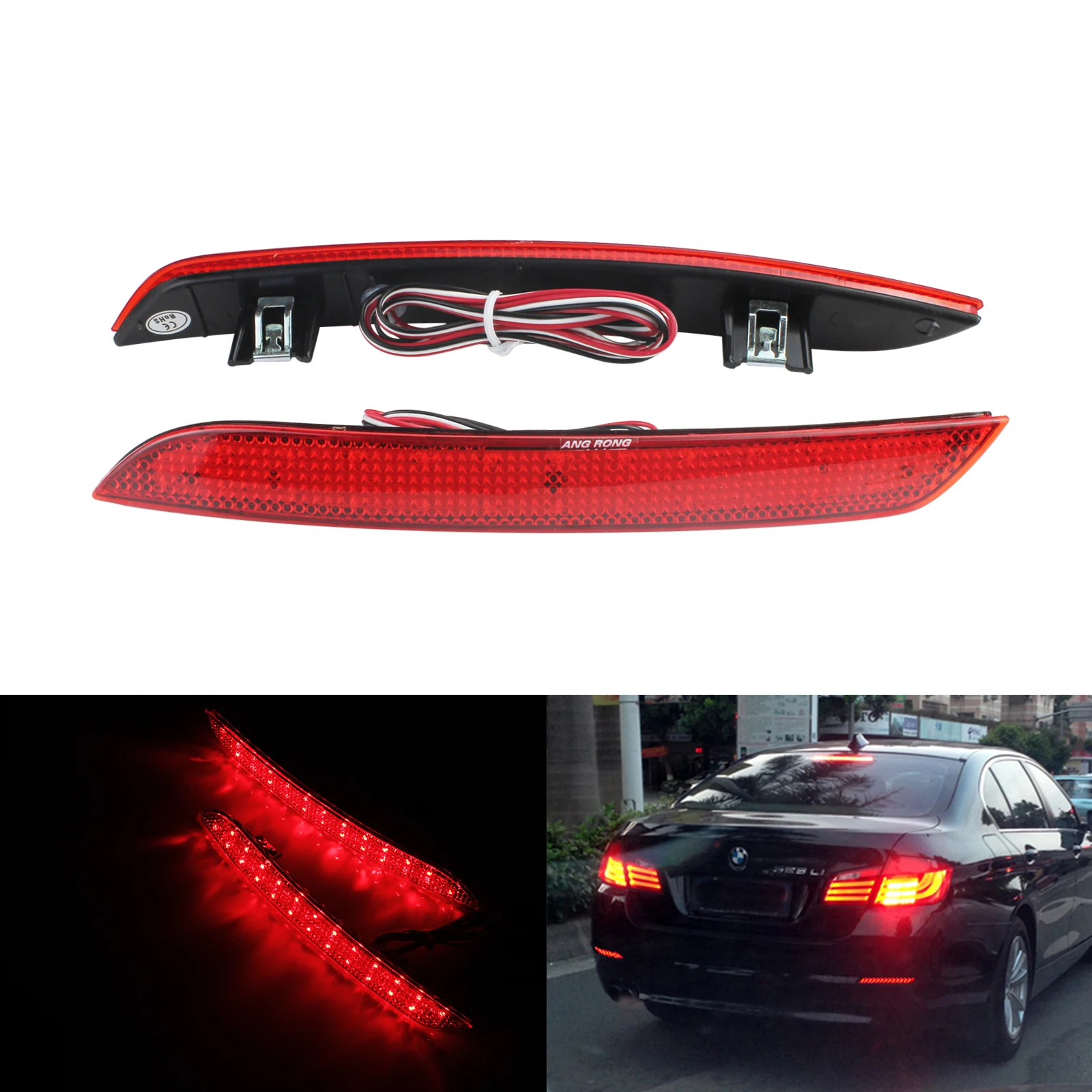 ANGRONG 1 Pair 2x Rear Bumper Reflector LED Red Brake Stop Tail Light Lamps For BMW 520d 520i 523i 525d 528i