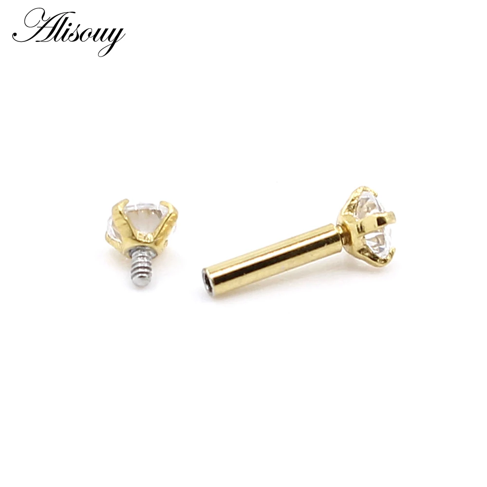 Alisouy 2 pcs Punk Style Piercing Barbell Ear Cartilage Tragus Helix Stud Double Zircon Body Jewelry For Man Women Studs 1.2mm