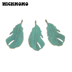 New 5 Pieces Retro Patina Plated Zinc Alloy Green Leaves Feathers Charms Pendants for DIY Necklace Jewelry Accessories PJ285