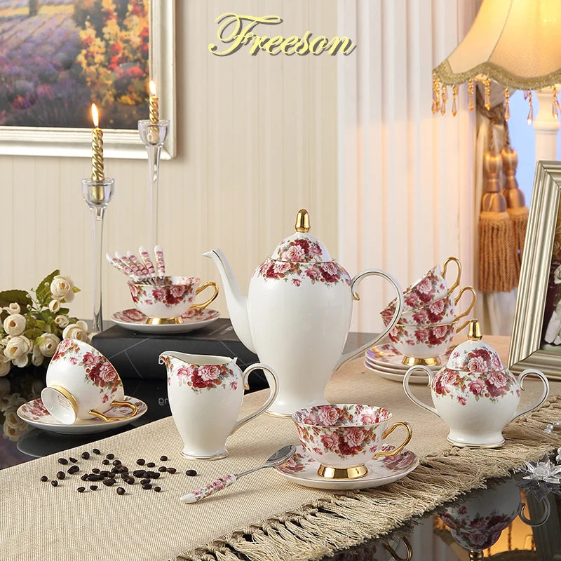 Pastoral Flower Bone China Tea Set Top Porcelain Coffee Set Ceramic Pot Milk Jug Sugar Bowl Teatime Teapot Tea Cup Coffeeware