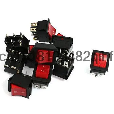 10 x Red 16A/250V 20A/125V DPDT On-On 6 Pin Boat Rocker Switches