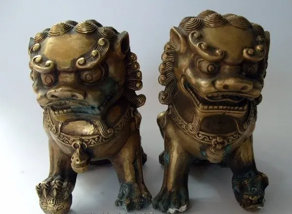 Rare Old Pair Qing Dynasty copper  lion Statue/ Sculpture,best collection&adornment,free shipping