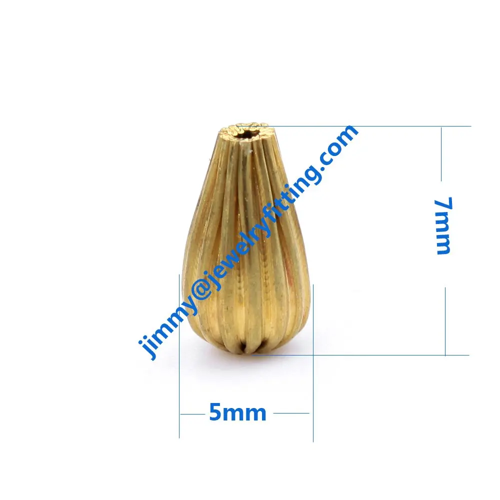 jewelry findings size 5*7 mm fashion jewelry corrugated brass beads DIY beads teardrop shape beads