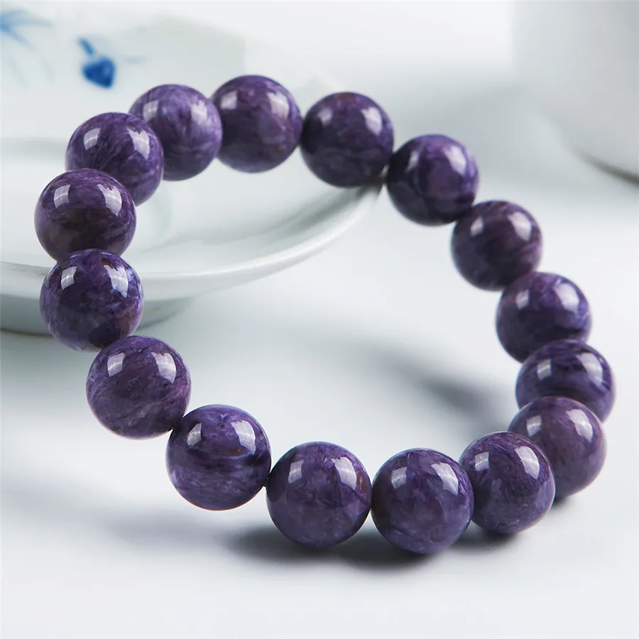 

13mm Natural Charoite Bracelet For Women Lady Men Healing Luck Gift Purple Round Beads Stone Reiki Crystal Strands AAAAA