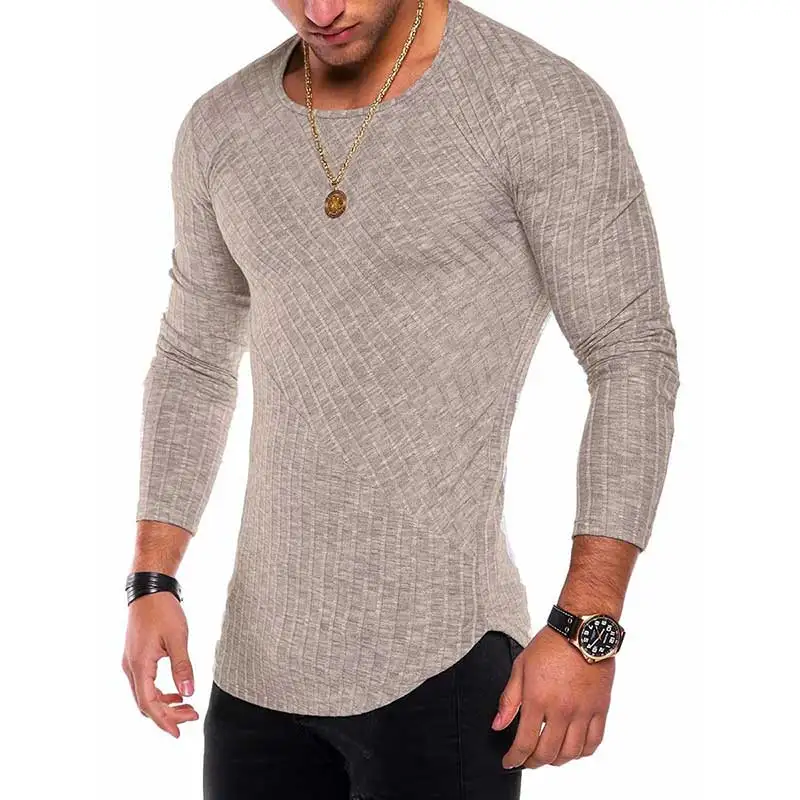 Wiosna nowy szczupły Fit T Shirt mężczyźni topy Tees Casual męski T-Shirt z długim rękawem jednolity kolor mięśni człowiek tshirt mężczyźni Fitness MY060