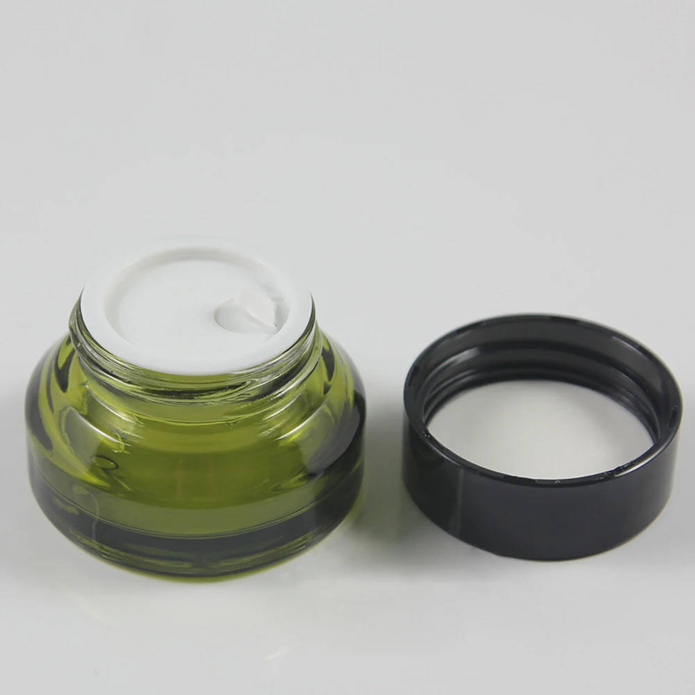 

30pcs 15g light green glass cream jar with black plastic lid, wholesale 15g cosmetic jar for sample ,15g mini glass bottle