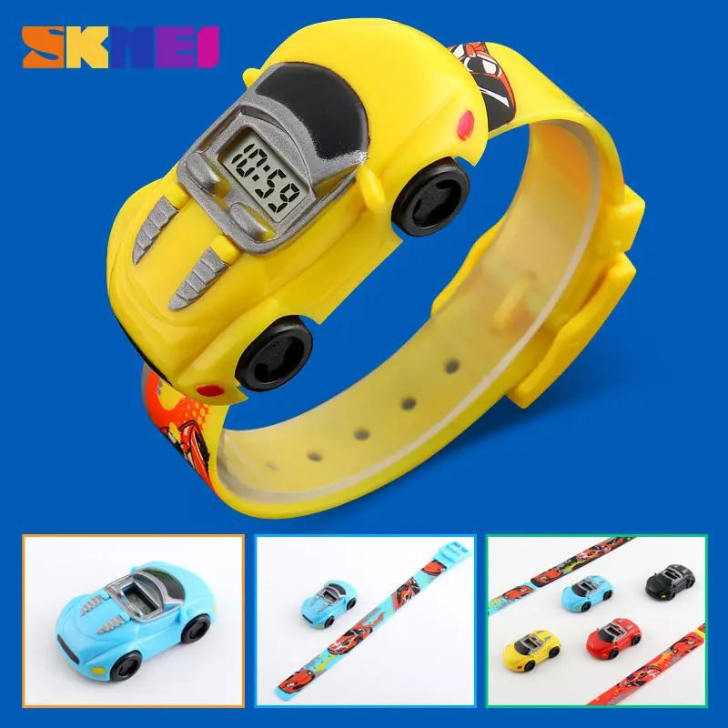 SKMEI Colorful Creative Cartoon Fun Car Mode Children Watches Date Time Clock Wristwatch For Boys Girls Birthday New Year Gift