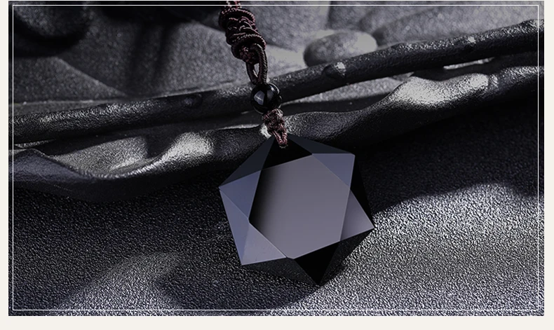 Drop shipping Natural stone carving black obsidian hexi star necklace free rope for men