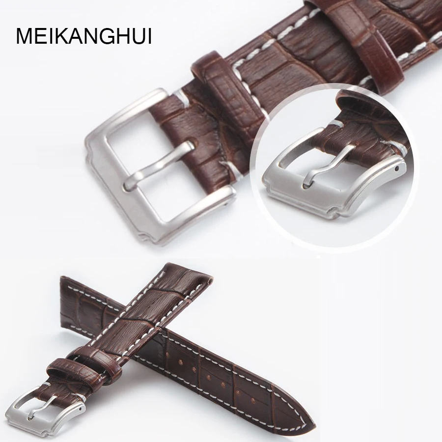 MEIKANGHUI Genuine Leather Watchbands 18mm 19mm 20mm 21mm 22mm  Buckle Watch Straps Watchband for Women &Men High Quality