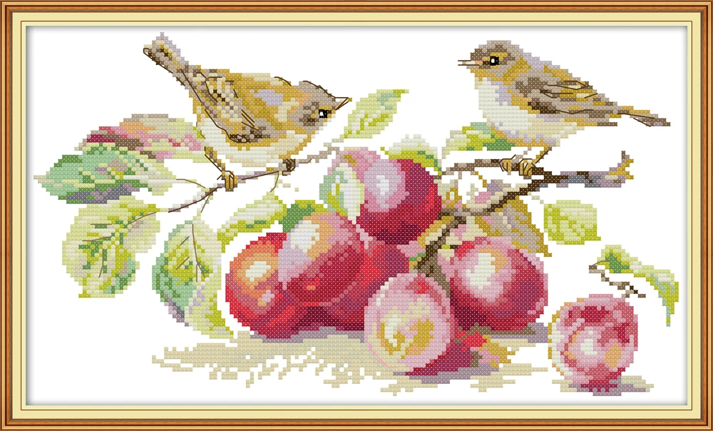 Little bird and apricot cross stitch kit aida 14ct 11ct count print canvas cross stitching  needlework embroidery DIY handmade