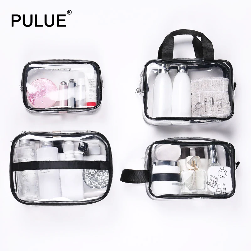 

Transparent Make Up Bags Women Clear Handbag Case Travel PU Waterproof Tote Cosmetic Bag Zipper Beauty Wash Toiletry Storage Kit