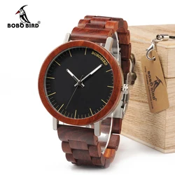 BOBO BIRD WM16 Brand Design Rose Wooden Watch for Men Cool Metal Case Wood Strap Quartz Watches Luxury Unisex Customized Gift