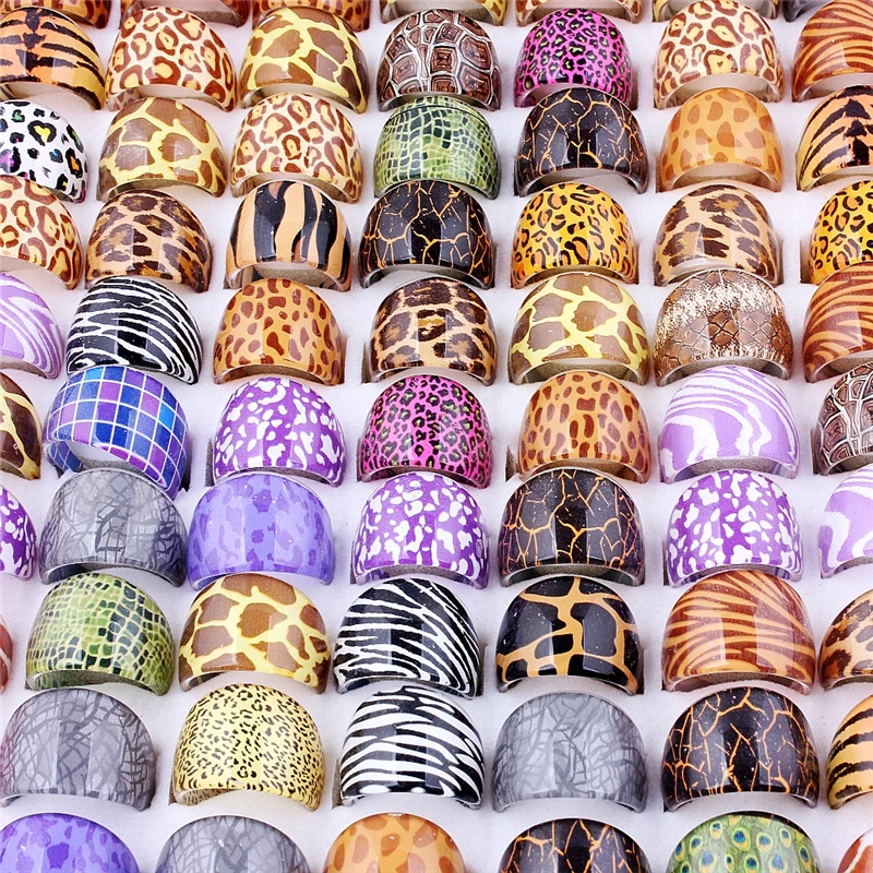 QianBei 50Pcs Lovely Mix Resin Ring Women Colorful Rings Wholesale Jewelry Party Lots