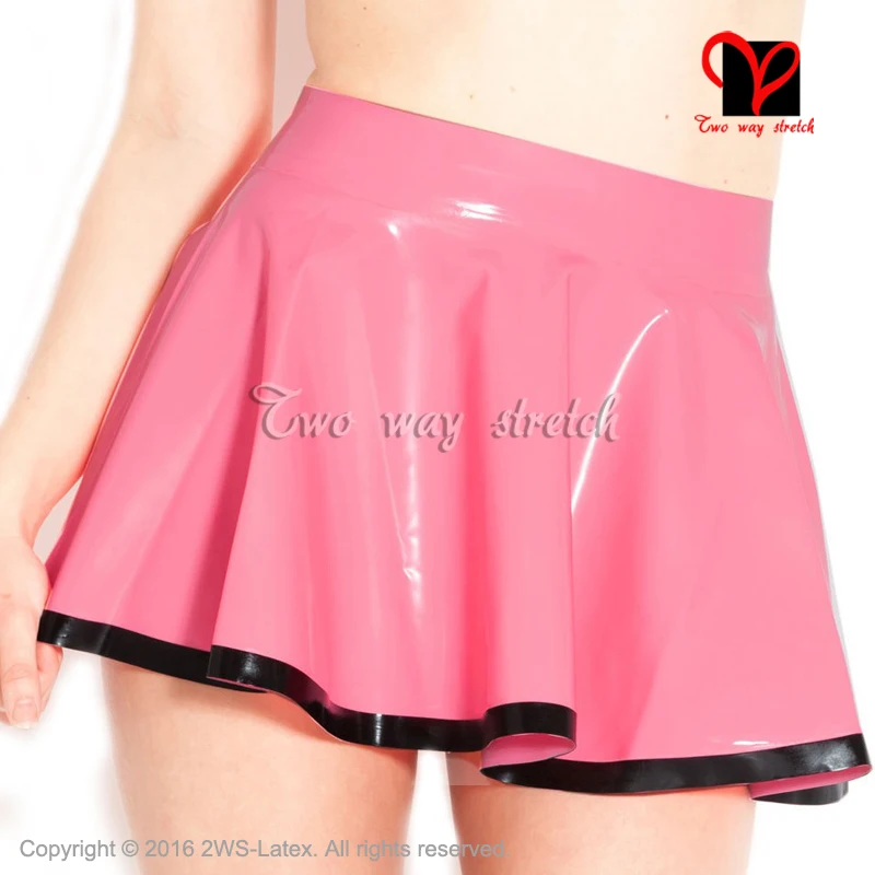 Imagem -05 - Bebê Rosa com Guarnições Pretas Sexy Látex Saia de Borracha Miniskirt Skater Playsuit Bodycon Balanço Xxxl Qz124